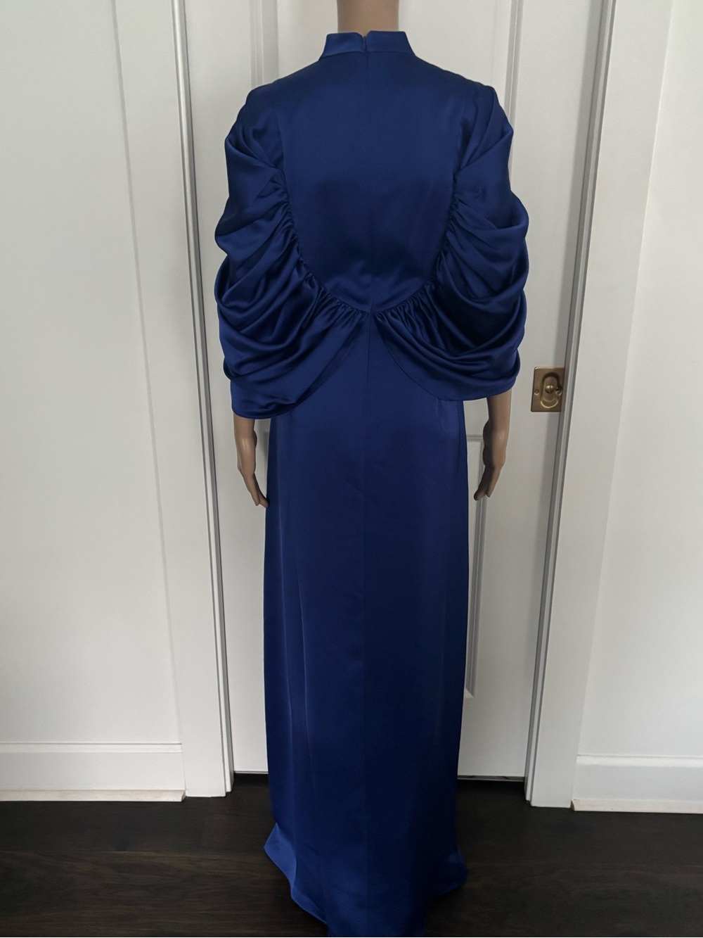 Theia Cobalt Blue Satin Maxi Gown with Capelet - Picture 6 of 6